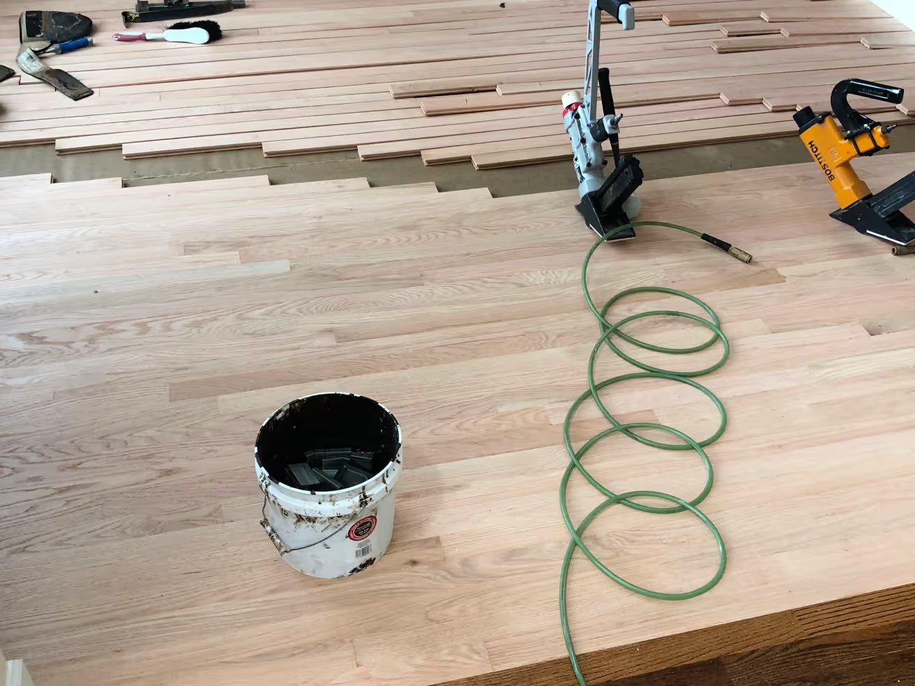 Installation tools on a floor mid-project